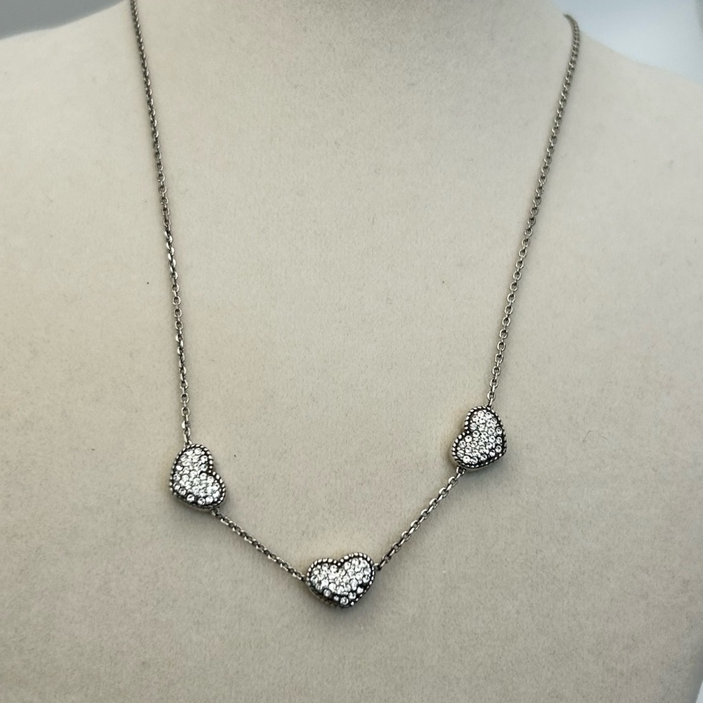 Brighton Celestia Heart Necklace 17" Silver Plated Clear Crystals Retired - Picture 1 of 8